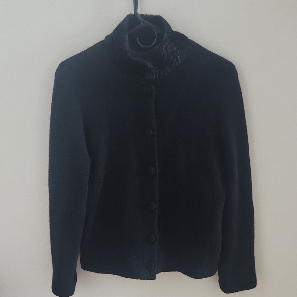Lauren Ralph Lauren Black Textured Button Up Sweater